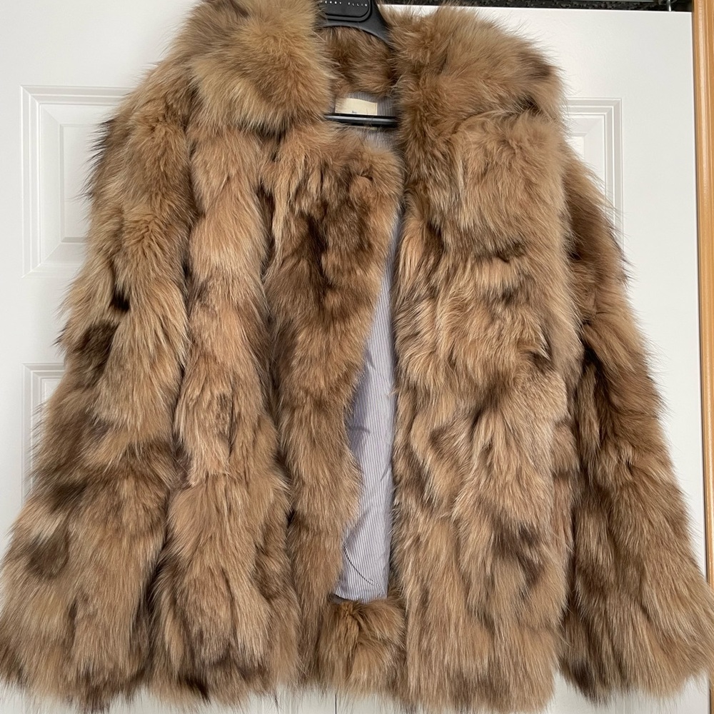 Band of Outsiders blue fox fur bomber.